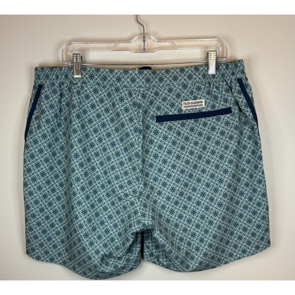 FAIR HARBOR Swim Trunks Men 36 Blue Geometric Lined 6" Shorts Pockets Beach Surf - Picture 3 of 13
